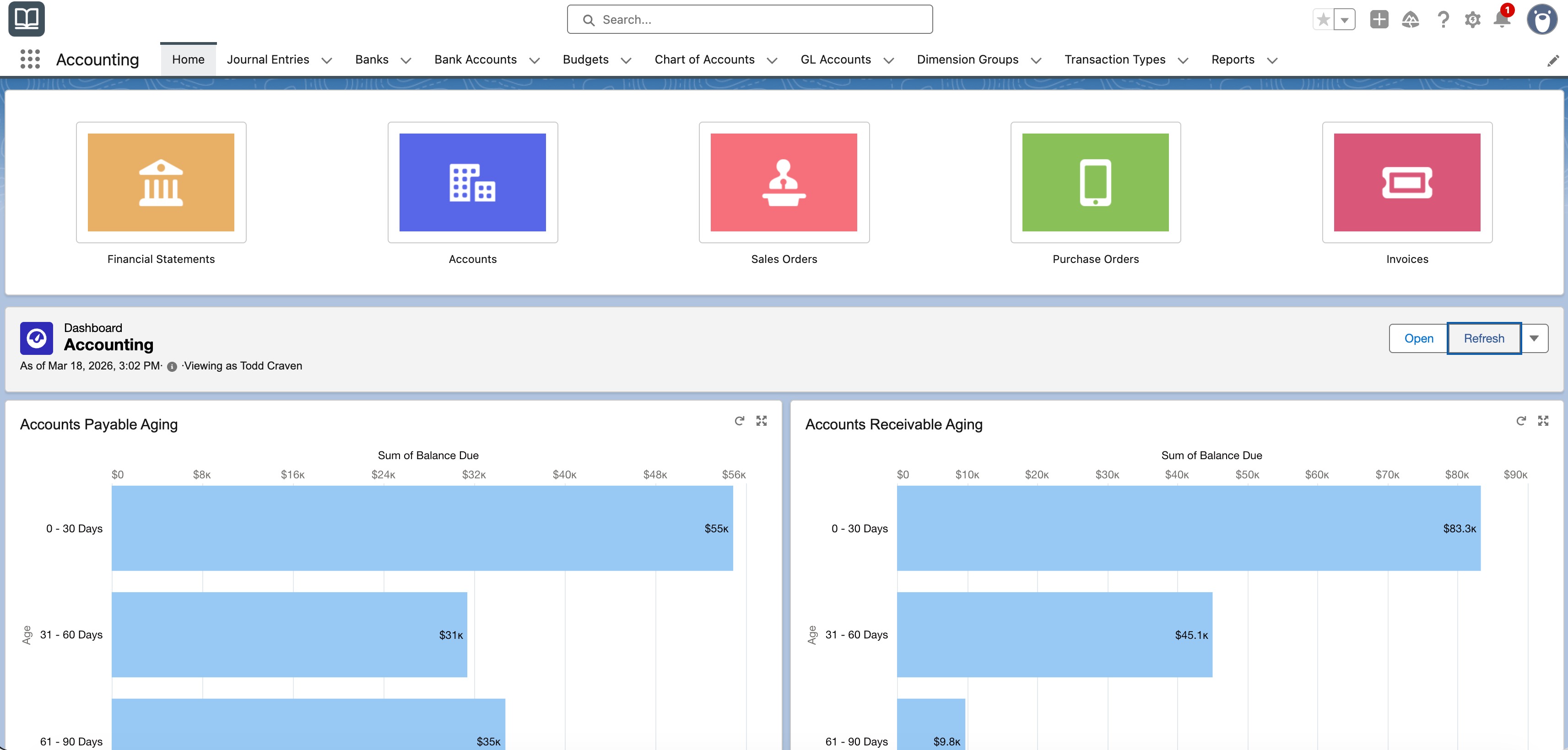 Accounting module screenshot