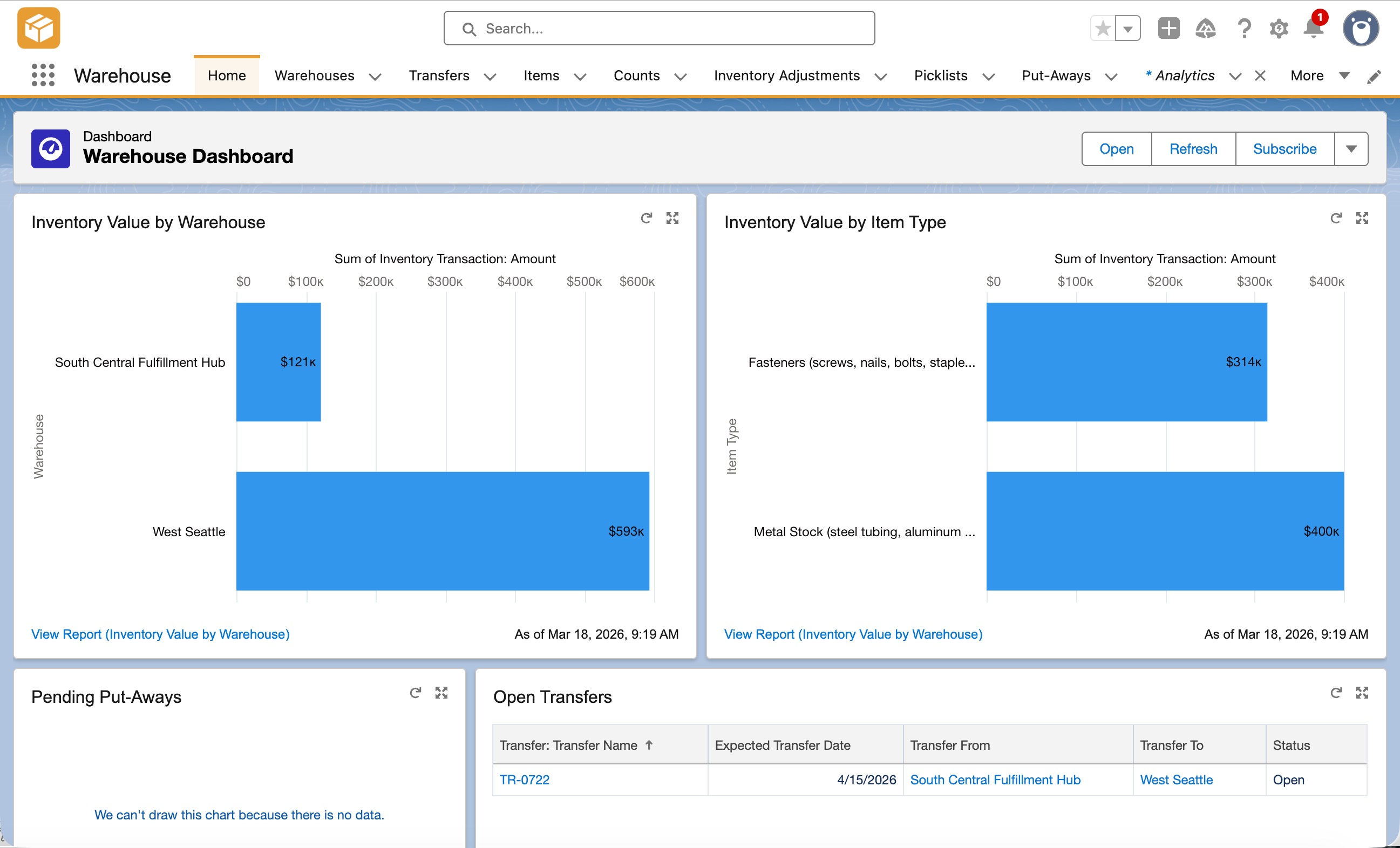 Warehouse module screenshot