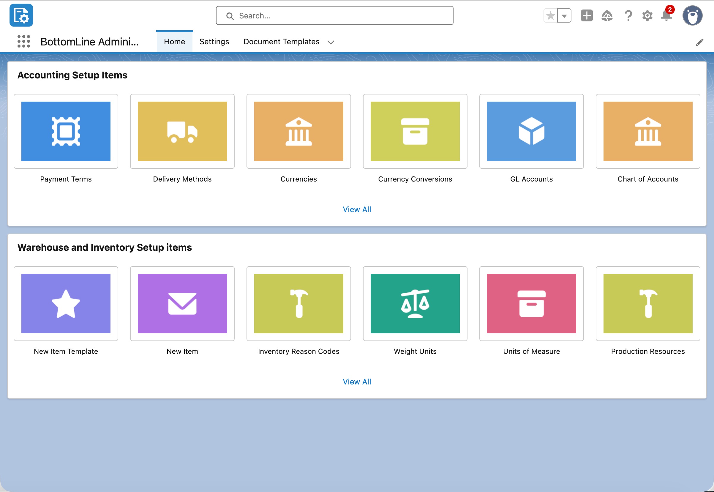 BottomLine Administration module screenshot