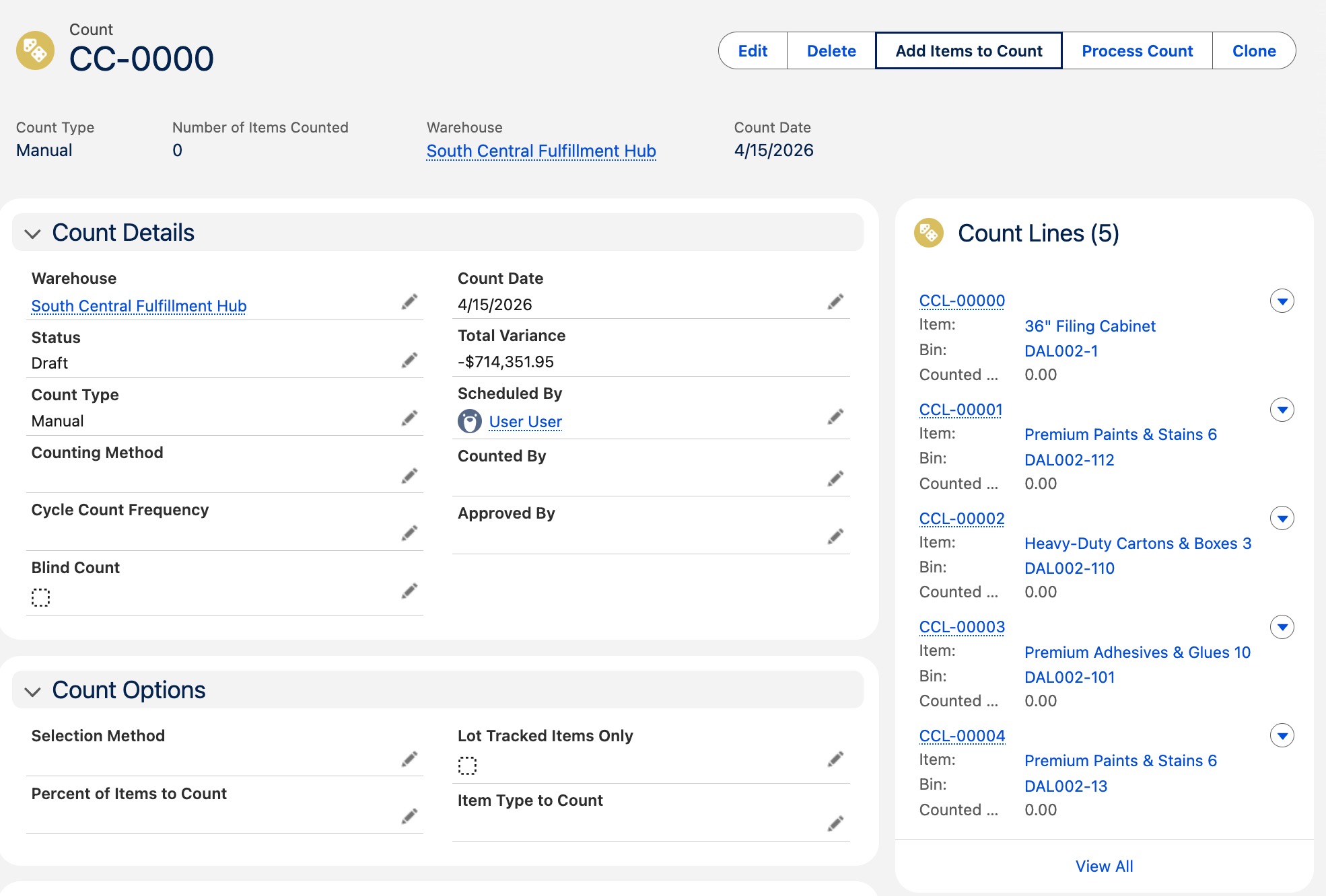 Warehouse movements workflow screenshot